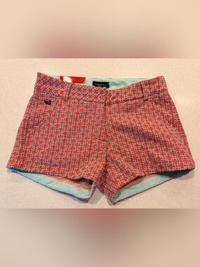 Southern Marsh Coral & Aqua Geometric High-Waist Shorts